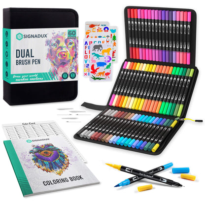 Set Creativo SIGNADUX ®  Rotuladores punta pincel y fina. Estimula su imaginación.