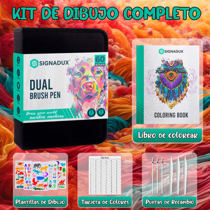 Set Creativo SIGNADUX ®  Rotuladores punta pincel y fina. Estimula su imaginación.
