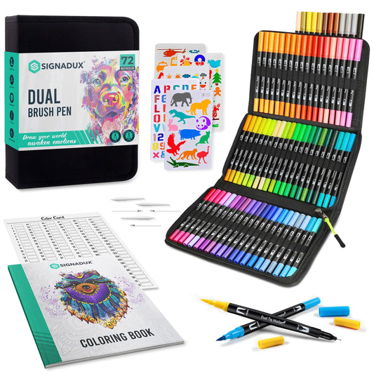 Set Creativo SIGNADUX ®  Rotuladores punta pincel y fina. Estimula su imaginación.
