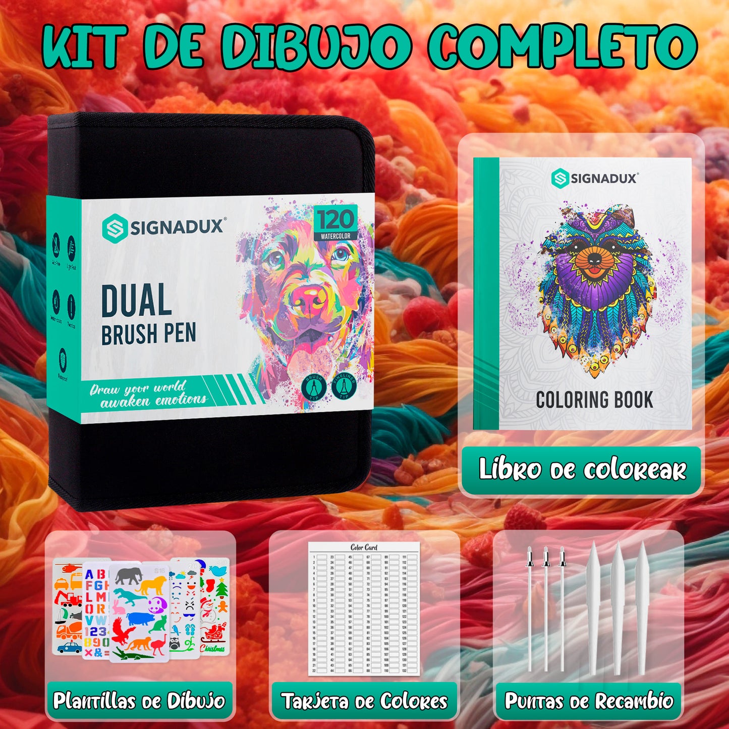 Set Creativo SIGNADUX ®  Rotuladores punta pincel y fina. Estimula su imaginación.