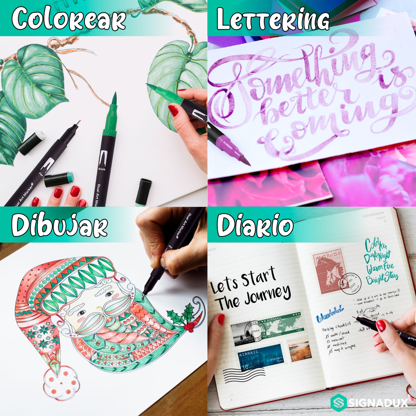 Set Creativo SIGNADUX ®  Rotuladores punta pincel y fina. Estimula su imaginación.