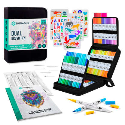 Set Creativo SIGNADUX ®  Rotuladores punta pincel y fina. Estimula su imaginación.