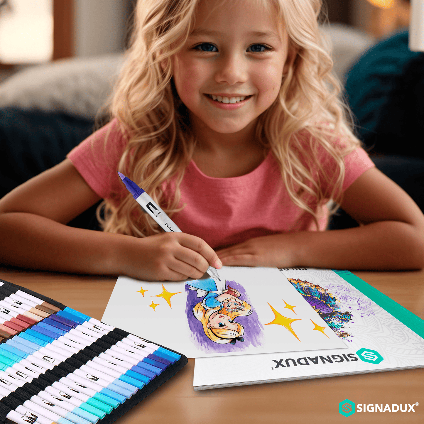 Set Creativo SIGNADUX ®  Rotuladores punta pincel y fina. Estimula su imaginación.