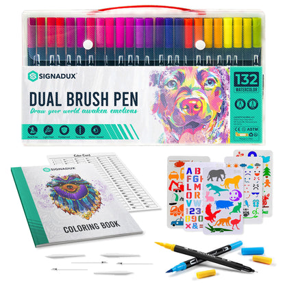 Set Creativo SIGNADUX ®  Rotuladores punta pincel y fina. Estimula su imaginación.
