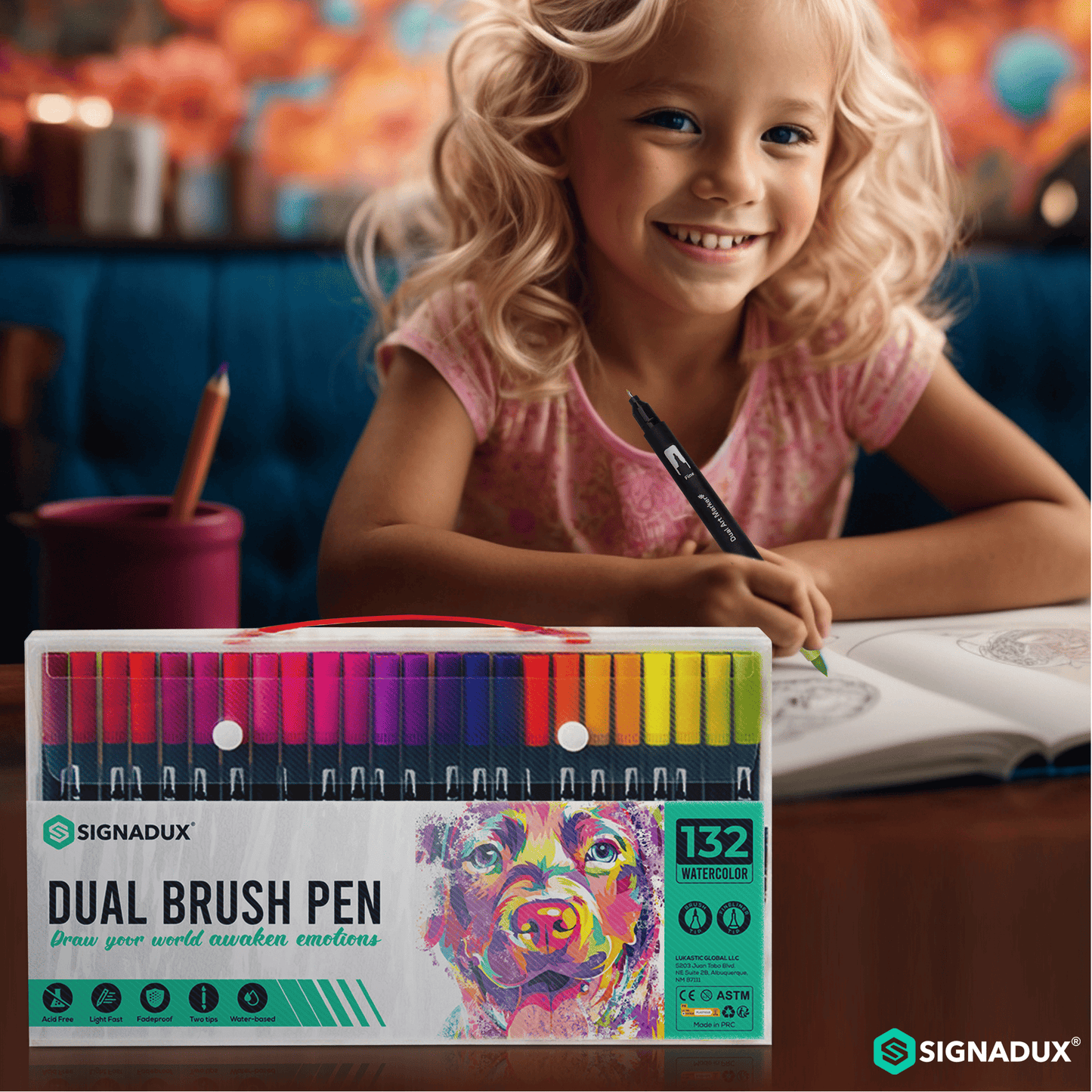 Set Creativo SIGNADUX ®  Rotuladores punta pincel y fina. Estimula su imaginación.