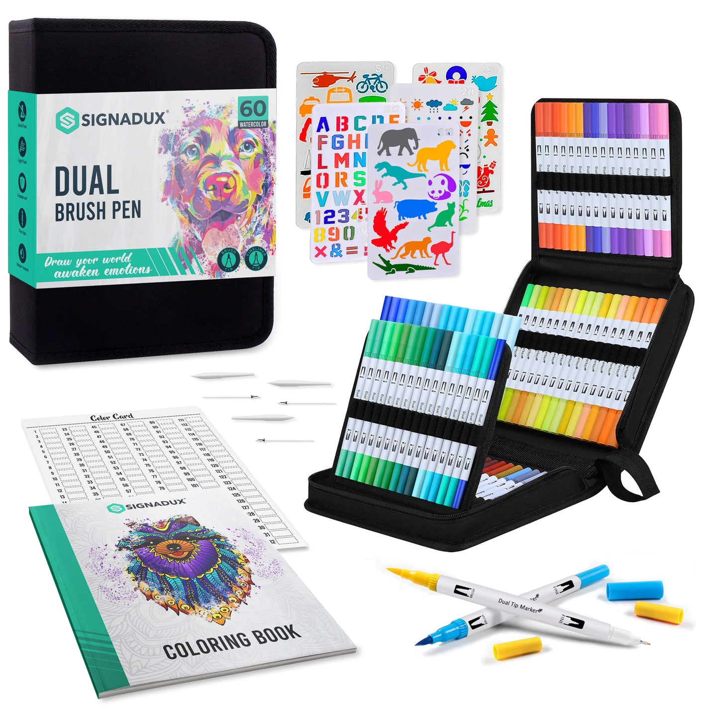 Set Creativo SIGNADUX ®  Rotuladores punta pincel y fina. Estimula su imaginación.