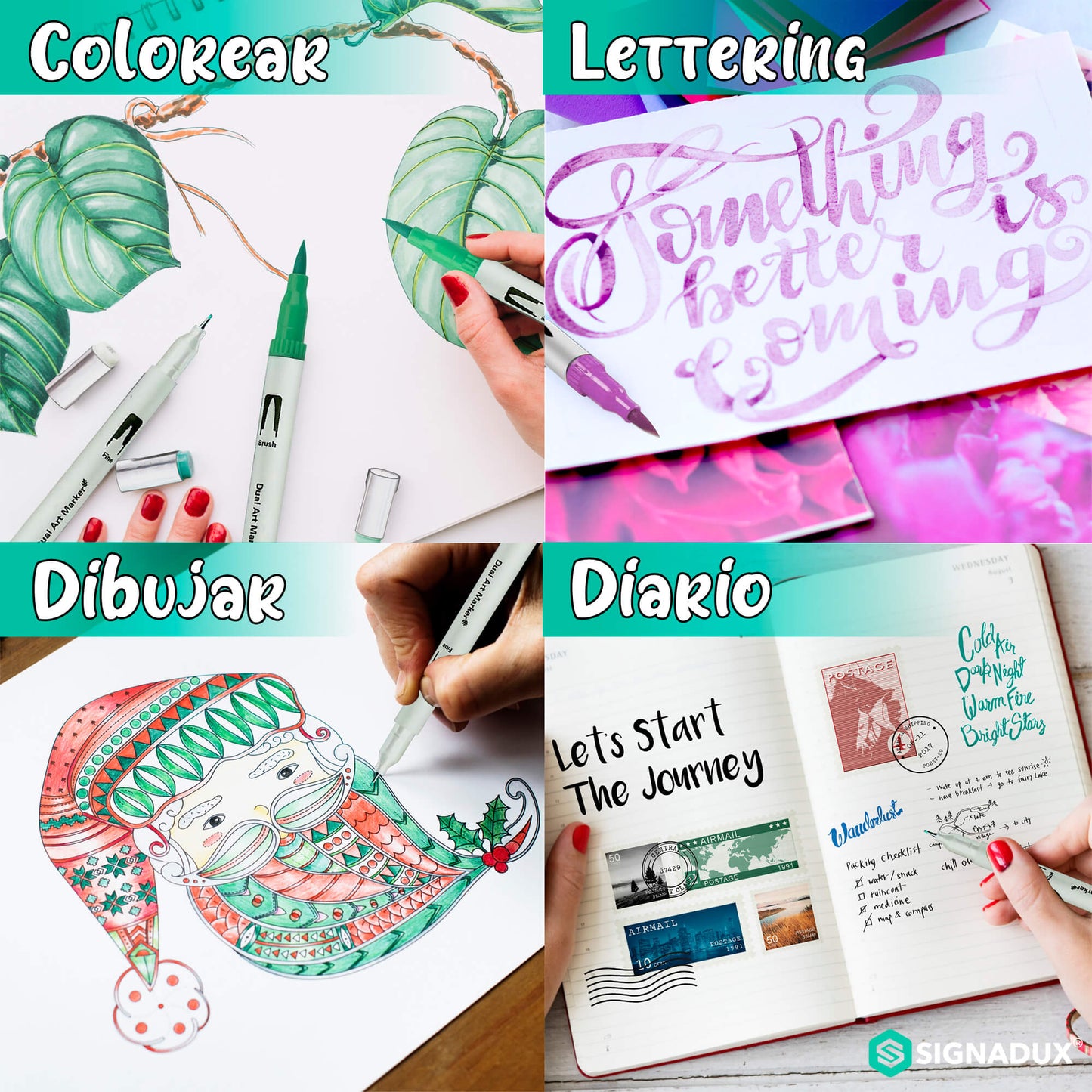 Set Creativo SIGNADUX ®  Rotuladores punta pincel y fina. Estimula su imaginación.