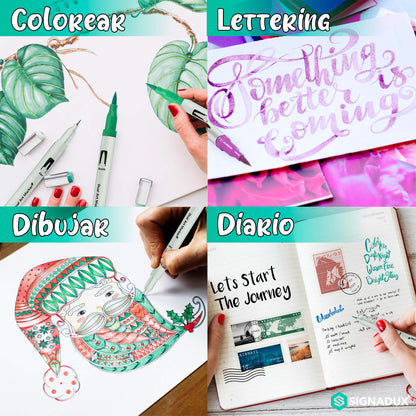 Set Creativo SIGNADUX ®  Rotuladores punta pincel y fina. Estimula su imaginación.